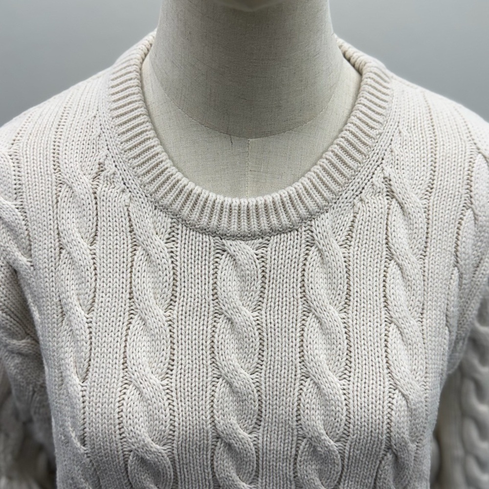 J.Crew Cable Knit Sweater Cream Ivory 100% Cotton Long Sleeve Size L - Picture 3 of 11